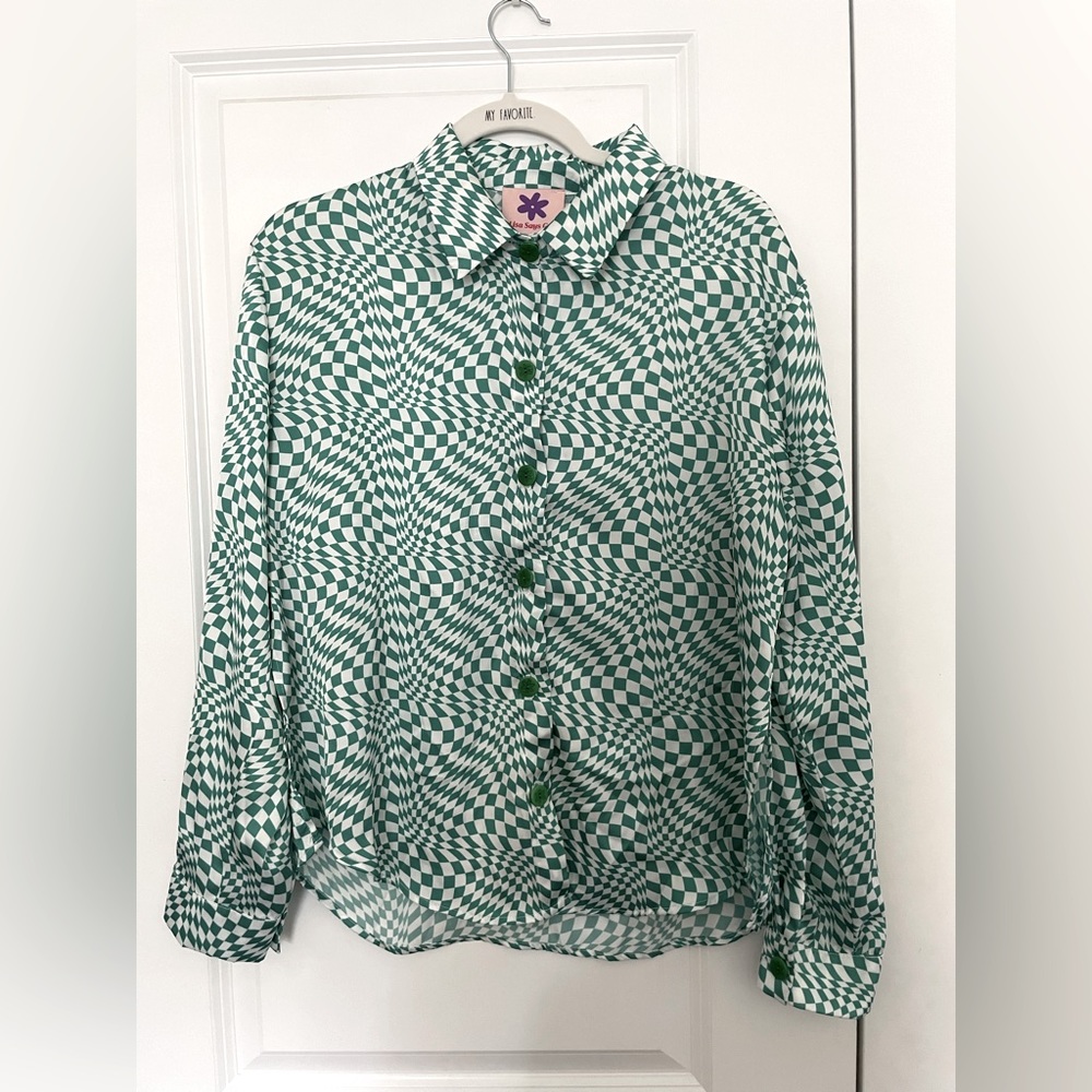 Lisa Says Gah Green Psychedelic Button Down Shirt